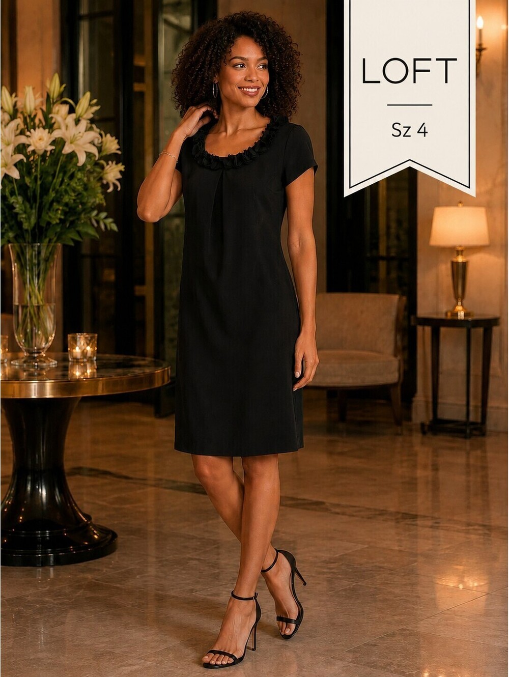 loft black ruffle dress | Dresses | Loft 4 Neck Short Sleeve women dress with jacket